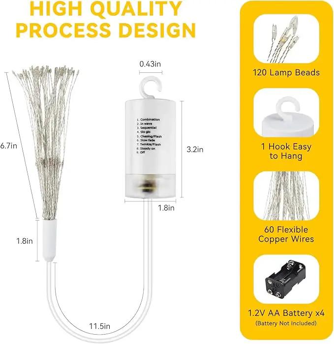 4 Pack Firework Lights - 120 LED Copper Wire String Lights with 8 Modes, Dimmable, Remote Controlled, Waterproof for Party, Home, Christmas, Garden, Outdoor Decoration by GreenHaven Gardens
