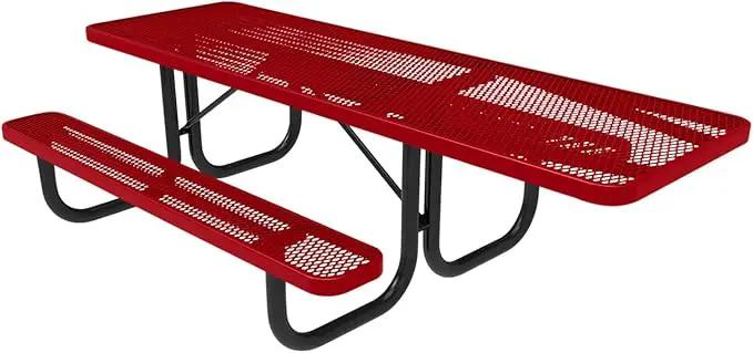 Coated Outdoor Furniture Heavy-Duty Portable ADA-Compliant Outdoor Picnic Table, Expanded Metal Patio Dining Furniture Made in America (8ft Rectangular, One-Side Handicap, Textured Red) by GreenHaven Gardens
