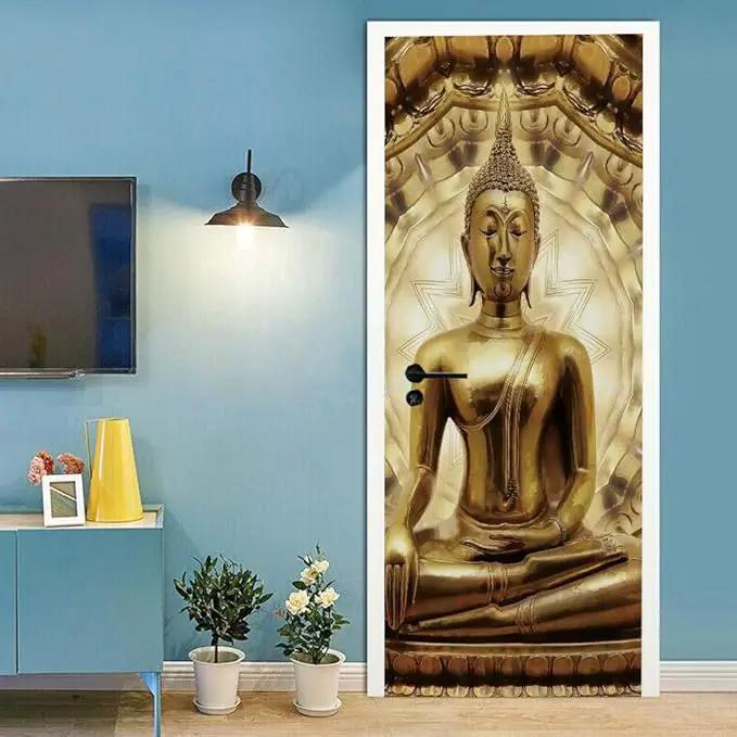 3D Door Stickers Murals - Buddha Statue - Peel & Stick Wallpaper - Self-Adhesive Decals - Removable PVC Waterproof Door Poster - 37.4" x 84.6" for Bedroom & Living Room by GreenHaven Gardens