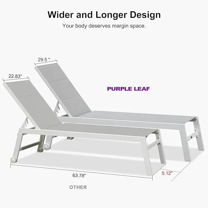 PURPLE LEAF Outdoor Chaise Lounge Set Oversize Adjustable Sunbathing Recliner Extra Wide Lounge Chairs with Side Table for Poolside Beach Outside Patio Aluminum Chaise Lounger Cream 2 Sets by GreenHaven Gardens