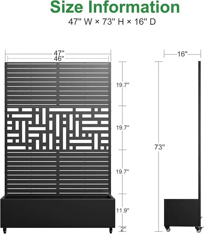 Casaphoria Metal Raised Garden Bed with Trellis and Wheels, 72"x47"x16" Planter Box for Climbing Plants, Vegetables & Vines, Features Drainage Holes and Privacy Screen, Black(Louvered&Helen) by GreenHaven Gardens