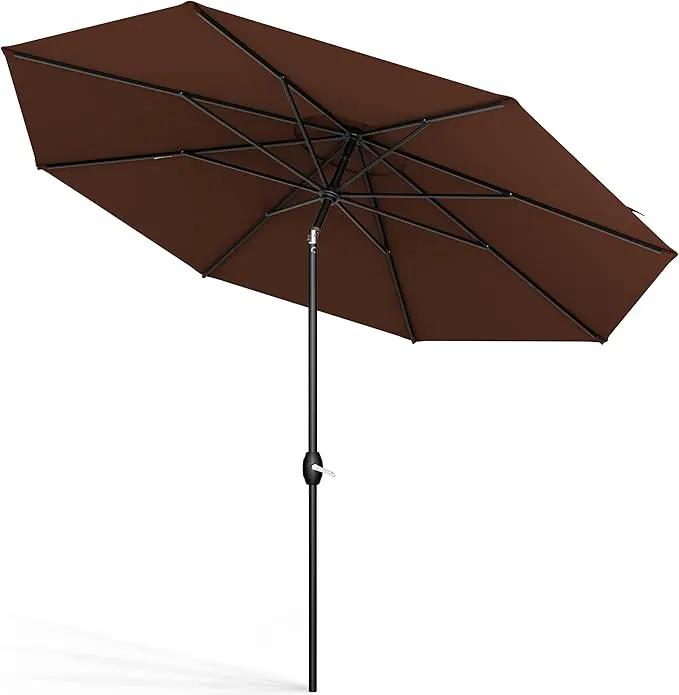 Midtown Umbrellas Sunbrella Umbrella 9 Feet Outdoor Umbrella With Sunbrella Bay Brown Acrylic Fabric - Auto-Tilt Aluminum Frame Patio Umbrella For Backyard, Deck, Garden, Pool - Black Pole by GreenHaven Gardens