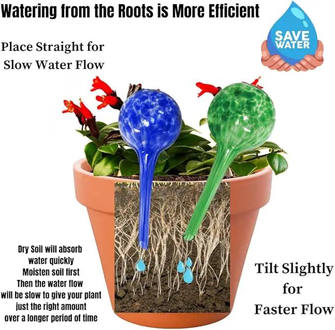 Evelots Plant Watering Globes (6 Pack) - Hand Blown Glass - Automatic Water Irrigation System - Indoor/Outdoor - Leave Your Home Worry Free by GreenHaven Gardens