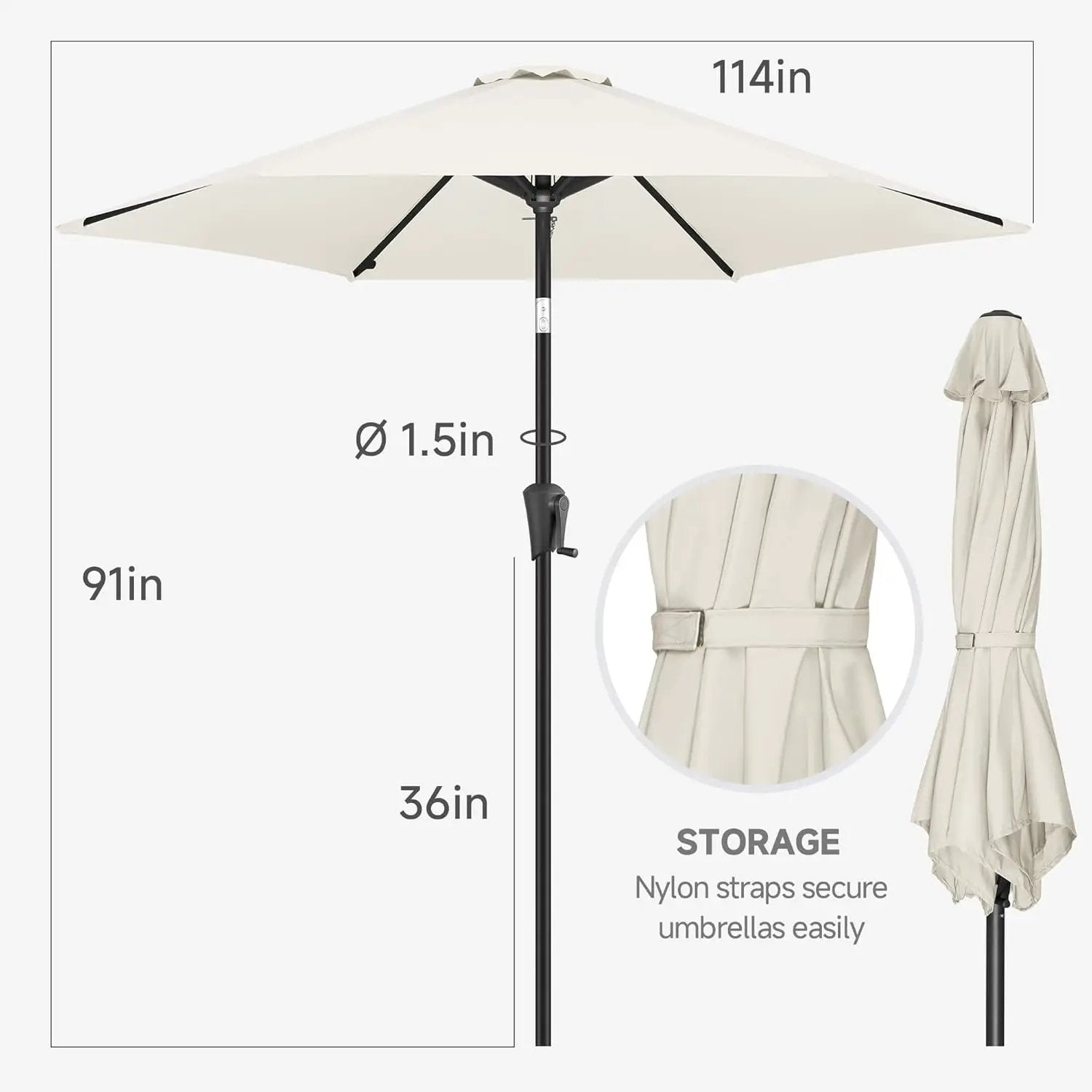 FLAME&SHADE 10ft Patio Umbrella - Outdoor Umbrella with 6 Sturdy Ribs, Push Button Tilt and Crank, UV Protection Table Market Umbrella for Pool, Porch，Garden, Deck, Backyard (Ivory) by GreenHaven Gardens