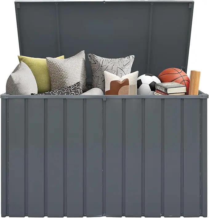 Domi Deck Box 200 Gallon, Waterproof Lockable Steel Outdoor Storage Container for Outside Cushions, Garden Tools and Pools Equipment(Gray) by GreenHaven Gardens