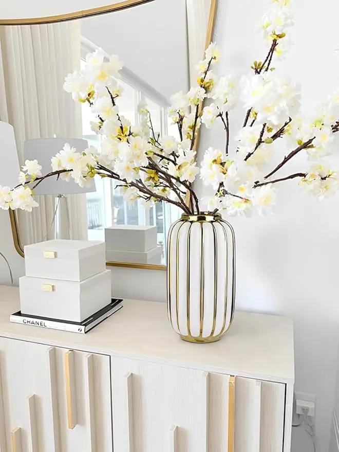Briful Gold Plated Lantern Ceramic Vase Home Decor Creative Design Porcelain Decorative Flower Vase 11.02'' White Ceramic Vases for Wedding Anniversary Decoration by GreenHaven Gardens