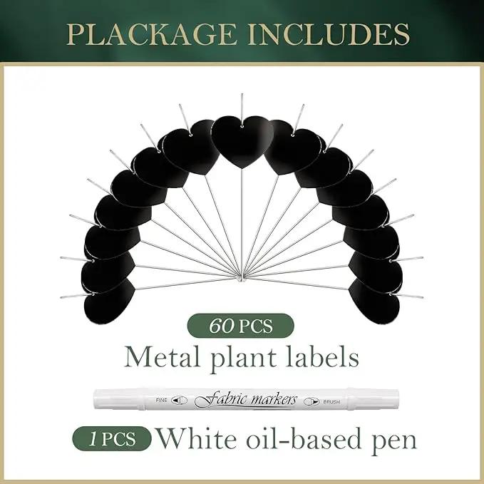 60-Pack Iron Metal Heart Shaped Garden Markers Weatherproof Metal Plant Labels Large Planting Seedling Stake Signs, for Seedlings Herbs Vegetable Greenhouse Gifts with White Marker Pen Labels by GreenHaven Gardens