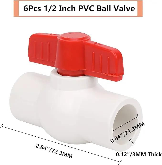 6Pcs 1/2" PVC Ball Valve Water Pipe Shut-off Valve Socket with Red T-Handle for Cold Water Supply lines, Irrigation Pipe fitting System(Socket x Socket), Schedule 40 by GreenHaven Gardens