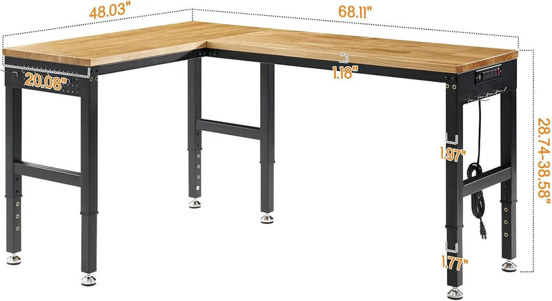 Albott 68"x48" L-Shaped Adjustable Workbench with Storage & Power Strip, Heavy Duty Tool Bench for Woodworking, Garage, Workshop, Home Office, 6000LBS Load, Pegboard & Hooks, ETL Certified by GreenHaven Gardens