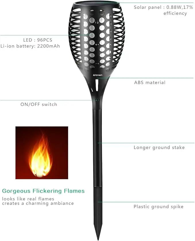 Aityvert Upgraded Solar Torch Lights 43 inches Flickering Dancing Flames Outdoor Waterproof Landscape Lighting Dusk to Dawn Auto On/Off Solar Lights for Yard Garden Patio Pool 1-Pack by GreenHaven Gardens