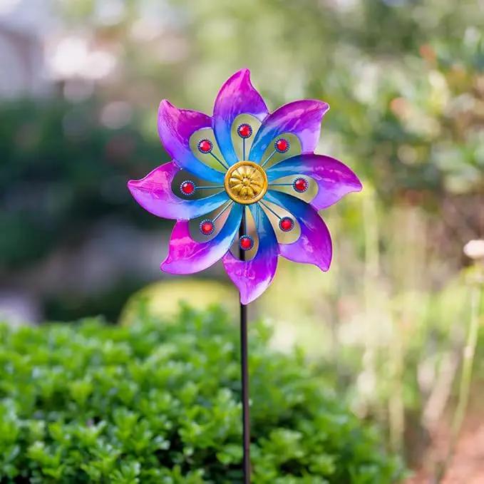 VEWOGARDEN Garden Metal Flower Wind Spinners Outdoor, Kinetic Wind Sculptures & Spinners for Yard Lawn Patio Decorations, Blue-Purple by GreenHaven Gardens