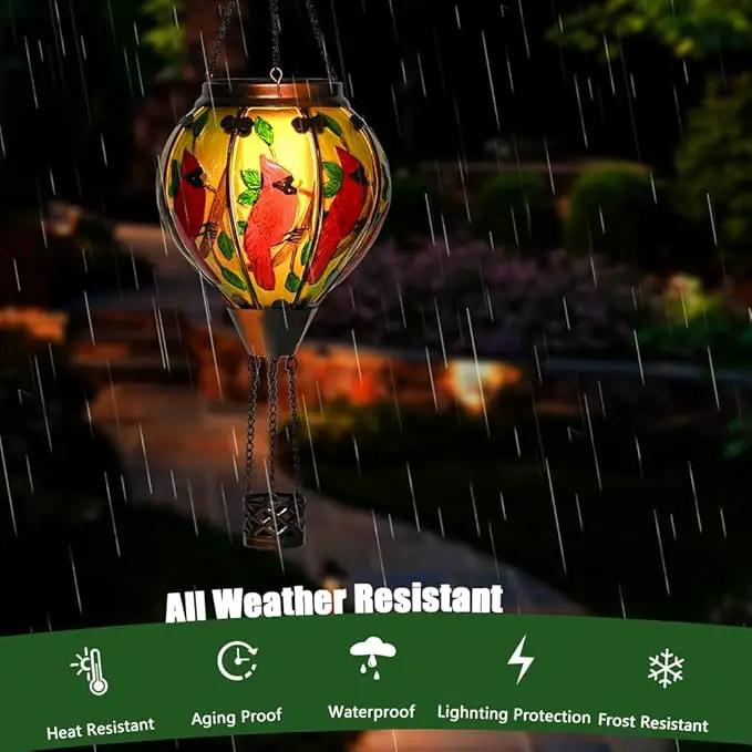 Hot Air Balloon Solar Lantern - Cardinal Bird Glass Lantern with Simulated Flickering Flame, Outdoor Hanging Yard Light Waterproof IP65 & Weather Resistant for Garden Patio Lawn Porch Decor Gfit by GreenHaven Gardens