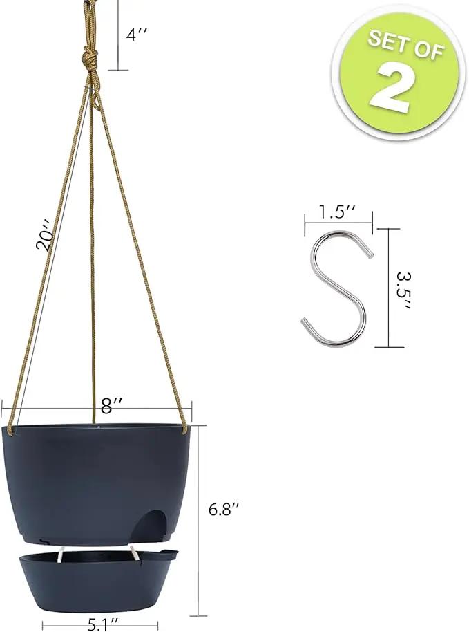 8 inch Hanging Planters, 2 Pack Self Watering Hanging Pots with 20oZ Deep Reservoir for Indoor Outdoor Plants Flowers, Black by GreenHaven Gardens