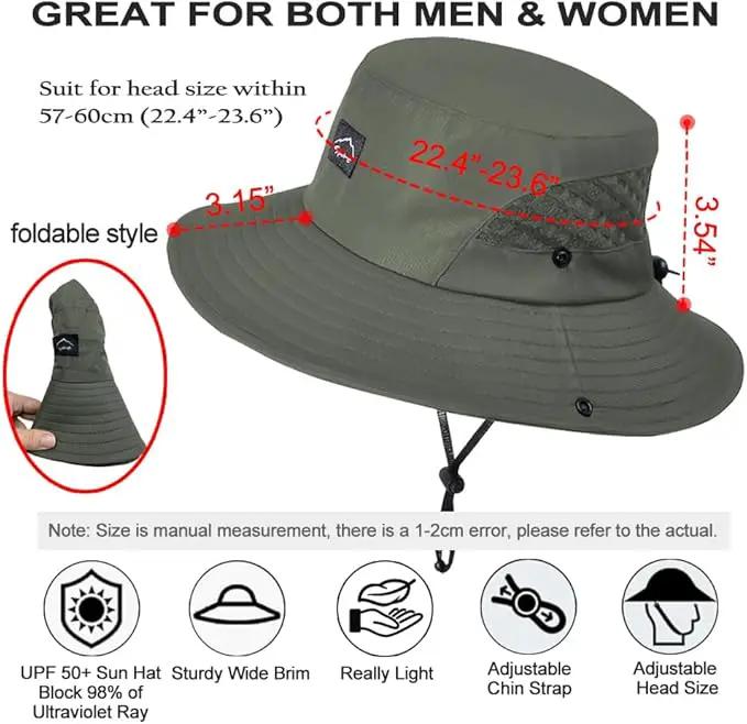 Fishing Hat, UPF50+ Wide Brim Sun Hat for Men Women, UV Protection Hiking Beach Bucket Hats Summer Safari Hat by GreenHaven Gardens