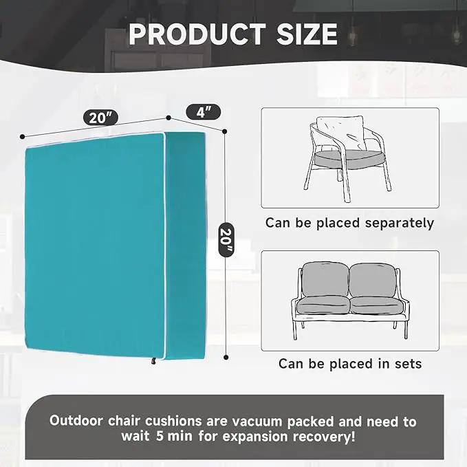 PNP FKJP 2 Pack Outdoor Chair Cushion 20" X 20" X 4", Waterproof Outdoor Seat Cushions with Non-Skid Ties, Aqua Blue (Cushion + Cover) by GreenHaven Gardens