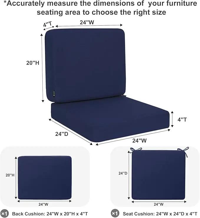 Favoyard Outdoor Deep Seat Cushion Set, 24 x 24 Inch Rainproof & 3-Year Fade Resistant Patio Furniture Cushions, Removable Seat Bottom & Back Cushion Covers with Ties for Chair, Sofa, Couch, Blue by GreenHaven Gardens
