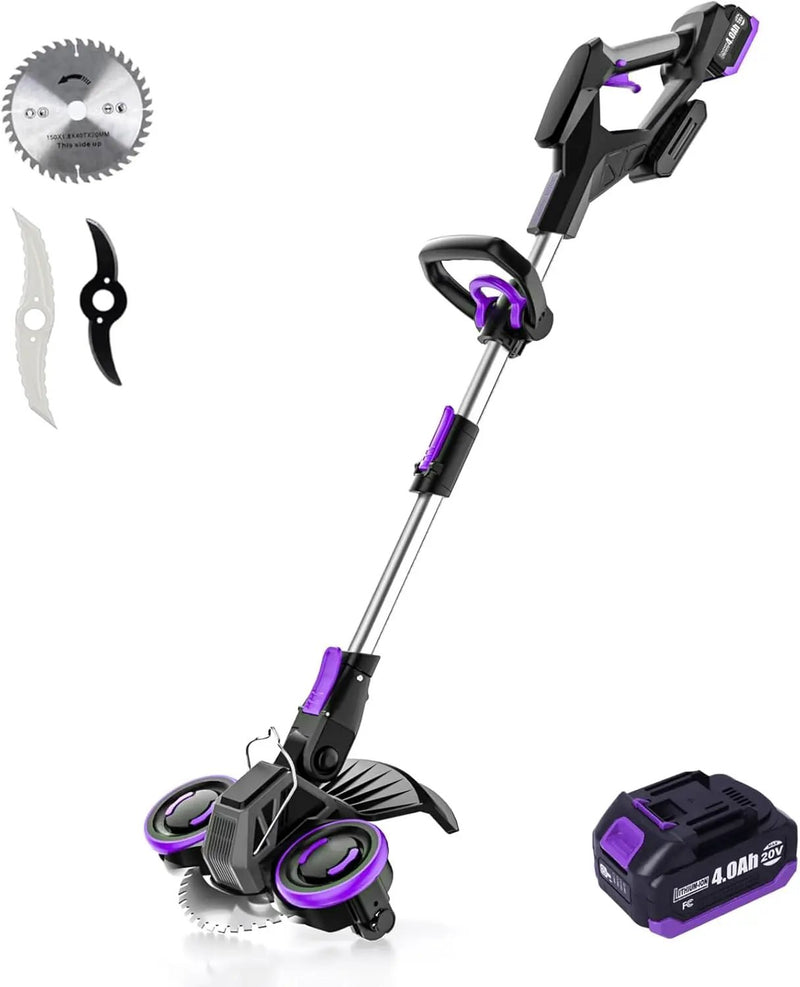 Weed Wacker Cordless, GearBrushless™, 3-in-1 Edger/Mower/Trimmer with Blade, 20V Battery Powered, 60 Min Runtime (with One Battery) by GreenHaven Gardens