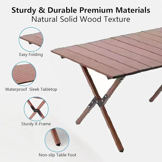 Folding Camping Table, 48Inch Lightweight Roll-Up Table Aluminum Low Portable Picnic Table with Carrying Bag for Outdoor, Beach, Picnic, Backyards, BBQ and Party Walnut Color by GreenHaven Gardens