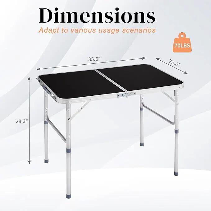 Outvita 3ft Portable Folding Camping Table, Outdoor Waterproof Adjustable Height Table, Aluminum Lightweight Suitcase Foldable Table for Picnic BBQ Beach Dining by GreenHaven Gardens