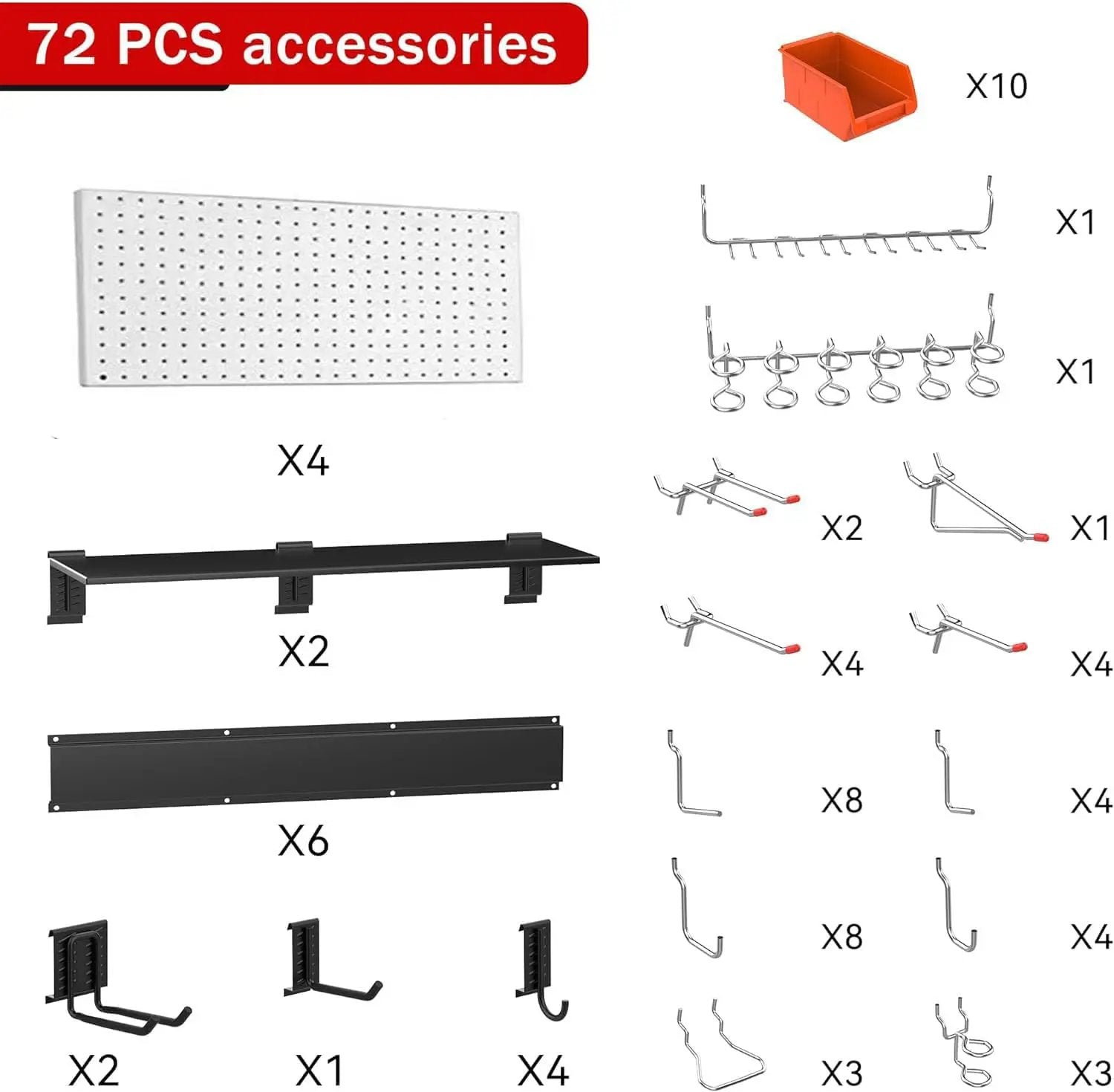 Ultrawall Pegboard Wall Organizer, 48X 36 inch Garage Storage Pegboard with Hooks Storage Bins Tool Board Panel Tool Organizer, 72pcs by GreenHaven Gardens