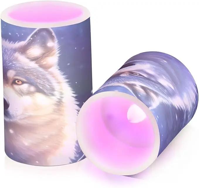 Flickering Flameless Candles, Wolf Snowy LED Candles with Remote Timer, Set of 2 Battery Operated Candle for Valentine Wedding Birthday by GreenHaven Gardens
