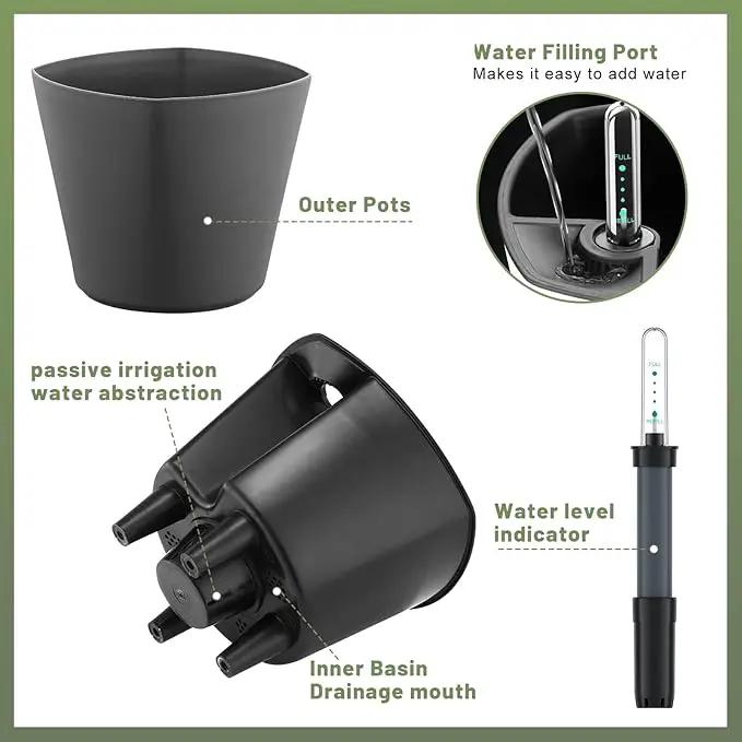 Self Watering Planters for Indoor Outdoor Plants 7 inch Flower Pot with Water Level Indicator Grey 3 Pack African Violet Self Watering Pots for All Orchid agave etc. House Plant Plastic Planter by GreenHaven Gardens