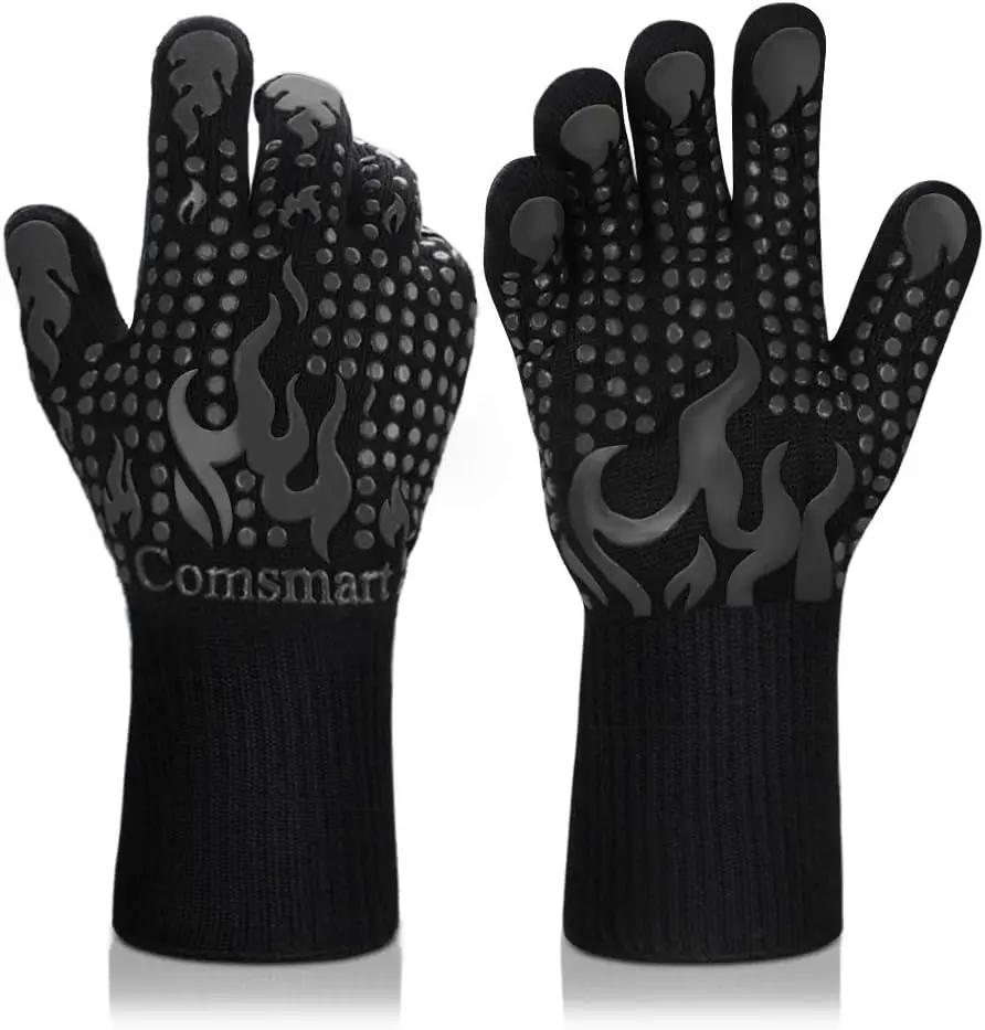 Comsmart BBQ Gloves, 1472F Heat Resistant Silicone Non-Slip Oven Mitts, Long Kitchen Gloves Perfect for Grilling, Cooking, Baking, Cutting by GreenHaven Gardens