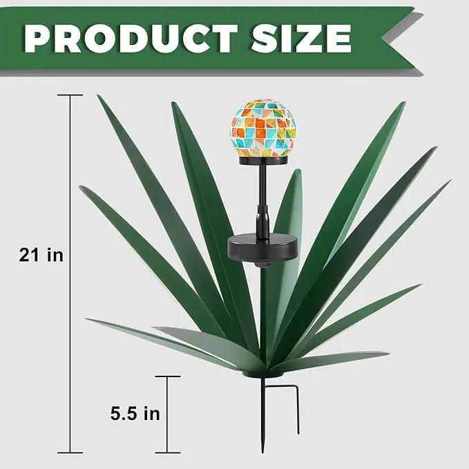 Enlarge Metal Plants Tequila Rustic Sculpture, Outdoor Patio Yard, Home Decor Hand Painted Agave Garden Statue, Outdoor Lawn Ornaments Yard Stakes for Mom Gift (1 Solar Green) by GreenHaven Gardens