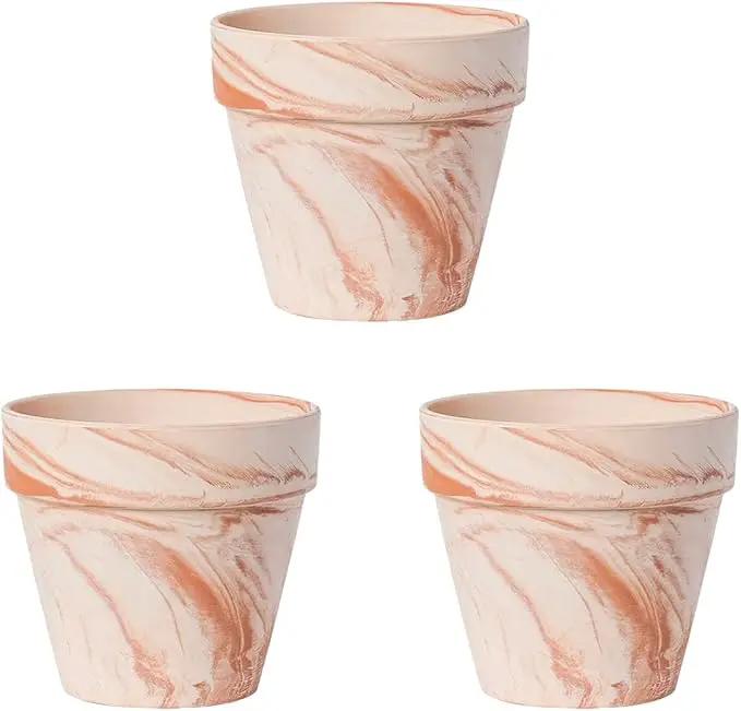 Random Mood Macchiato Terracotta Plant Pots – Handmade 6-Inch Clay Ceramic Flower Pots with Drainage Holes, Set of 3 – Ideal for Indoor & Outdoor Orchids by GreenHaven Gardens