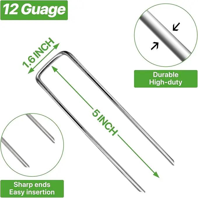 5 Inch Landscape Staples Galvanized Garden Stakes, Heavy Duty Garden Pins for Fences, Lawns, Weed Barriers and Landscape Fabrics, Irrigation Hose,Yard Lawn, Landscape Fabric. (5 inch, 100) by GreenHaven Gardens