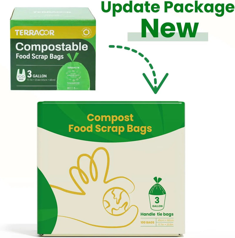 Compost Bags, Handle Tie Food Scrap Bags 3 Gallon,100 Count,Certified by BPI and ASTM D6400, Kitchen Compost Bin Compatible by GreenHaven Gardens