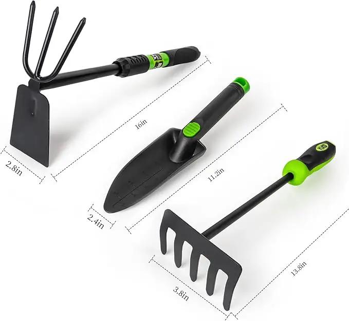 Hoe Garden Tool Set, 3 Piece Handheld Gardening Tools includs Garden Hoe and Cultivator Combo, Mini Hand Rake and Garden Trowel Outdoor Heavy Duty Garden Tools for Weeding or Digging by GreenHaven Gardens