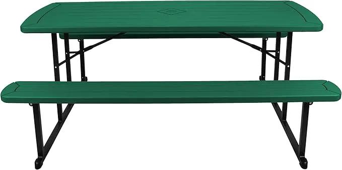 OEF Furnishings Heavy Duty Blow Molded Folding Picnic Table - Green, Black Frame by GreenHaven Gardens
