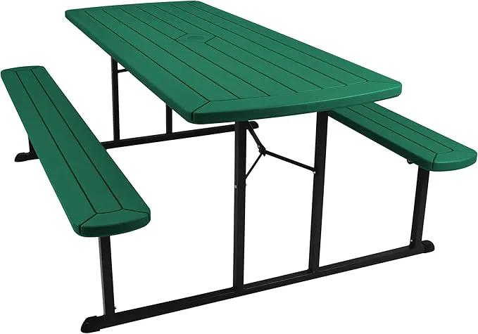 OEF Furnishings Heavy Duty Blow Molded Folding Picnic Table - Green, Black Frame by GreenHaven Gardens