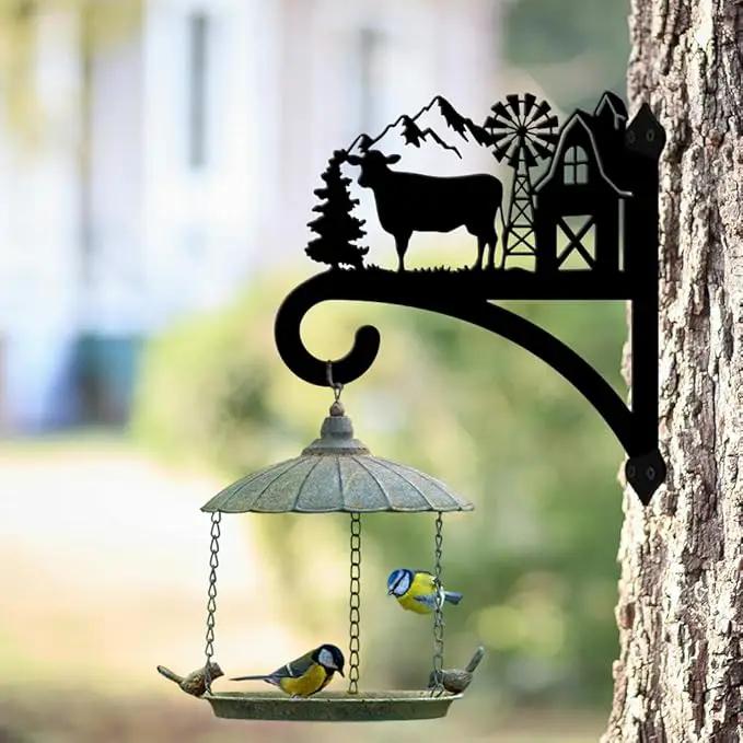 peacoblue Iron Plant Hangers Hooks for Outdoor Indoor Hanging Plants Flower Fern Pots Lantern Bird Feeder,11.8"x13.6" Weather Resistant Metal Wall Holder for Porch Garden Farmhouse(Farm Cow) by GreenHaven Gardens