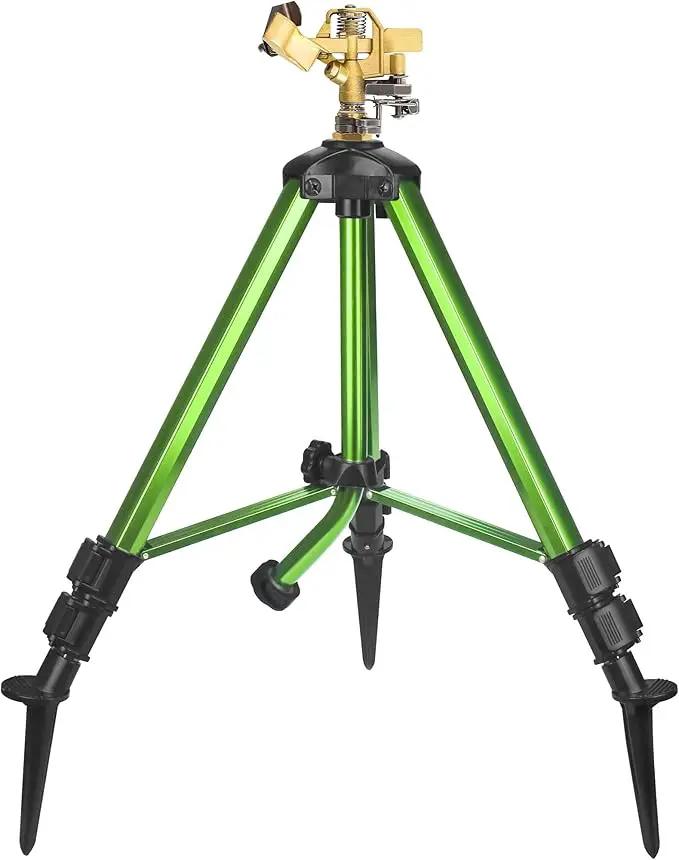 Triumpeek Impact Sprinkler on Tripod Base with Stakes, 360 Degree Large Area Coverage Irrigator with Extension Legs, Adjustable Brass Sprinkler Head Nozzle and 3/4" NH Inlet Hose Connection (1) by GreenHaven Gardens