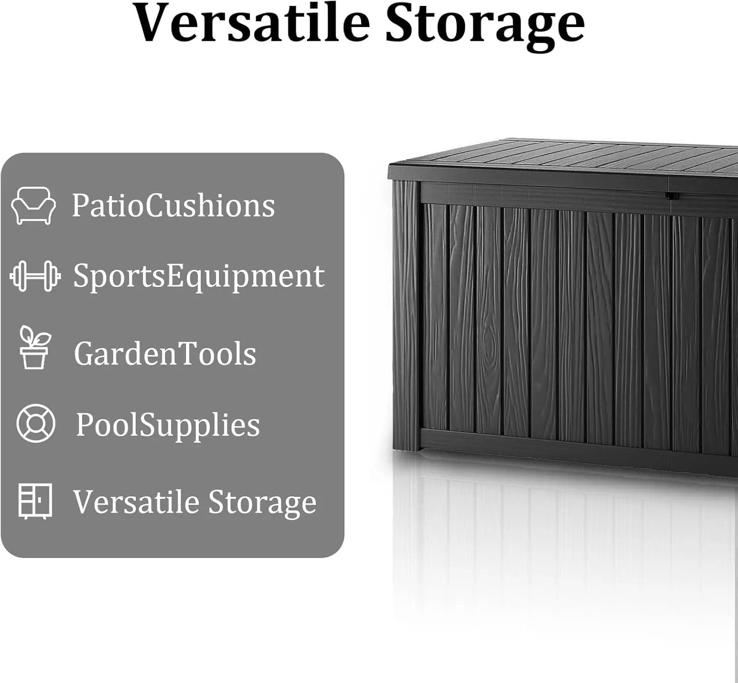 180 Gallon Waterproof Deck Box, Lockable Resin Storage Box for Patio Furniture Cushions Garden Tools and Outdoor Delivery Storage, Black by GreenHaven Gardens