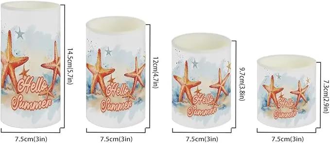 Flameless LED Candles Electric Candles with Remote Timer Control Color Changing Long Lasting Tealights Fake Candles Set of 4, Beach Themed Home Decoration, Starfish Hello Summer by GreenHaven Gardens