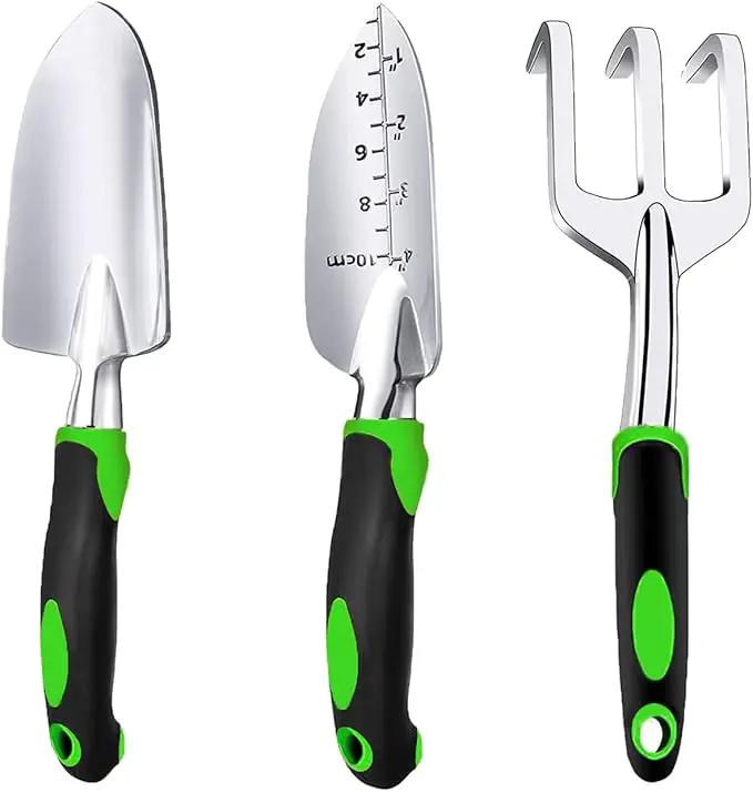 Garden Tool Set, 3 Piece Gardening Tools Includes Garden Trowel, Transplant Trowel and Hand Rake with Non-Slip Ergonomic Handle, Heavy Duty Gardening Kit for Gardening Planting, Gardening Gifts by GreenHaven Gardens