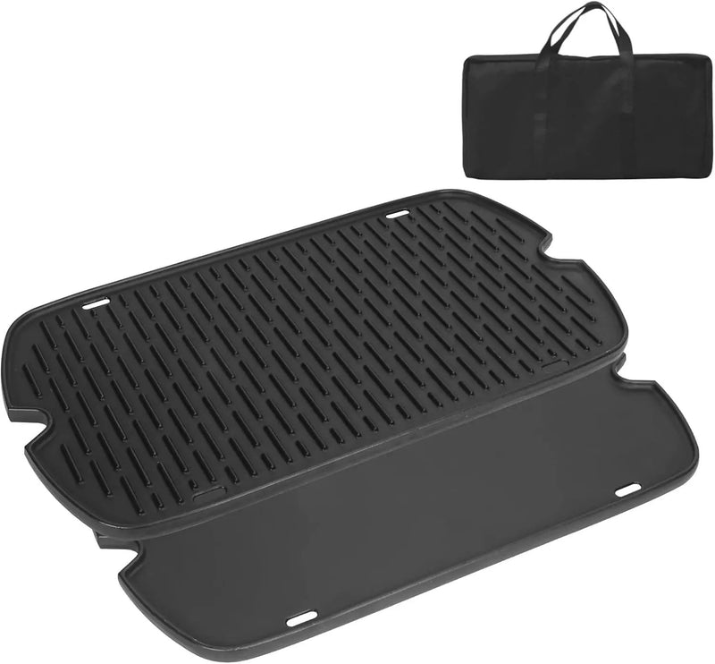 AJinTeby Cast Iron Griddle for Weber Traveler Portable Series Gas Grills Parts, Non-stick Griddle for Traveler Gas Grill, Camping Plate, for Weber Portable Grill Accessories with Carry Bag by GreenHaven Gardens