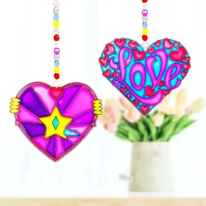 AUEKIV 30 Sets Valentine's Heart Suncatchers Craft DIY Kit Window Paint Art Suncatchers Valentine's Day Heart Sun Catcher Art Crafts Supplies for Valentine Gift Exchange Classroom Activities by GreenHaven Gardens