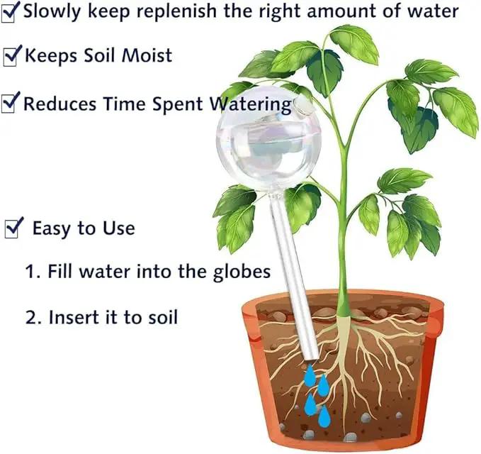 Clear Rainbow Glass Plant Automatic Watering Bulb, 4pcs Garden Flower Self Watering Planter Inserts, Automatic Plant Waterer System Set Self Watering Spikes to Support Plant Health by GreenHaven Gardens
