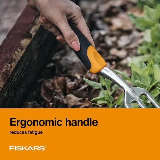 Fiskars Ergo Cultivator for Digging, Aerating Soil, and Weeding, Heavy Duty Garden Tool with Hanging Hole by GreenHaven Gardens