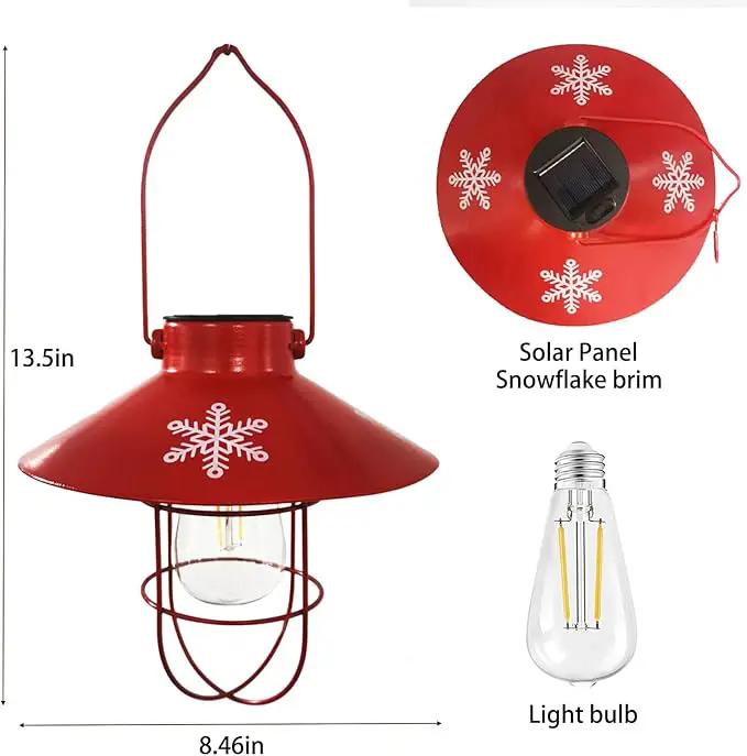 pearlstar Solar Lantern Outdoor Hanging Light Metal Solar Lamp with Warm White Edison Bulb Design for Christmas Holiday Home Garden Yard Patio Proch Decor (Red) by GreenHaven Gardens