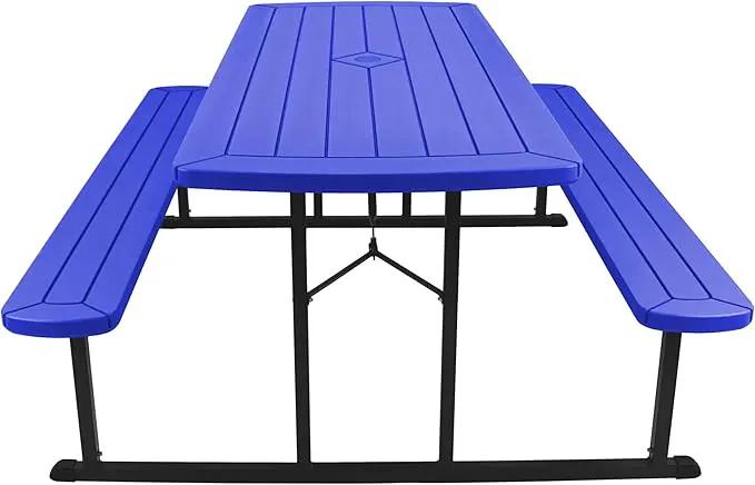 OEF Furnishings Heavy Duty Blow Molded Folding Picnic Table - Blue, Black Fram by GreenHaven Gardens