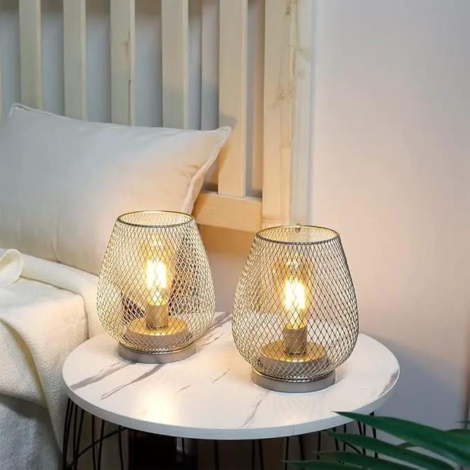 JHY DESIGN Set of 2 Metal Cage LED Lantern Battery Powered Cordless Accent Light with LED Great for Weddings Parties Patio Events for Indoors Outdoors(Silver) by GreenHaven Gardens