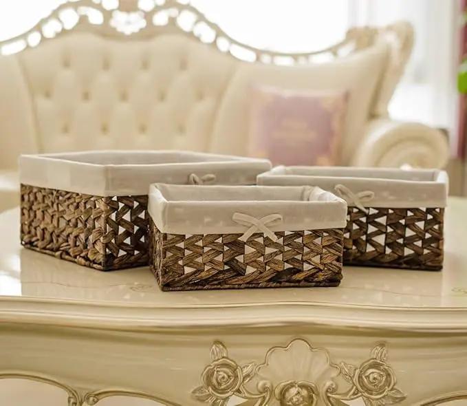 Rectangular Woven Seagrass Storage Bin with Handle,Kingwillow. (water hyacinth, Large) by GreenHaven Gardens