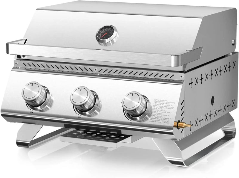 R.W.FLAME Premium 3 Burner Tabletop Propane Gas Grill Stainless Steel Portable Outdoor BBQ Grill with Griddle,24,000 BTU Multi-Zone Cooking,Built-in Thermometer,Backyard,Camping & Patio Gatherings by GreenHaven Gardens