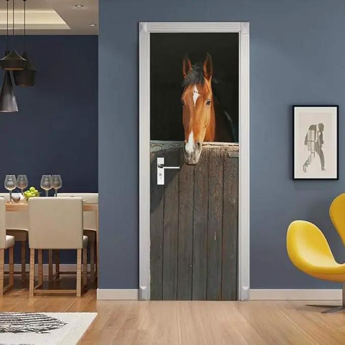 Horse 3D Door Stickers Murals - Peel & Stick - Waterproof & Washable - Matt Finish - Realistic Animal Print - Adult & Kid - All Seasons - Door & Wall - 34.6" x 78.7" by GreenHaven Gardens
