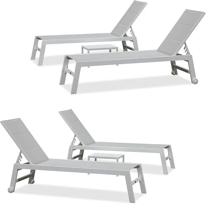 PURPLE LEAF Outdoor Chaise Lounge Set Oversize Adjustable Sunbathing Recliner Extra Wide Lounge Chairs with Side Table for Poolside Beach Outside Patio Aluminum Chaise Lounger Cream 2 Sets by GreenHaven Gardens